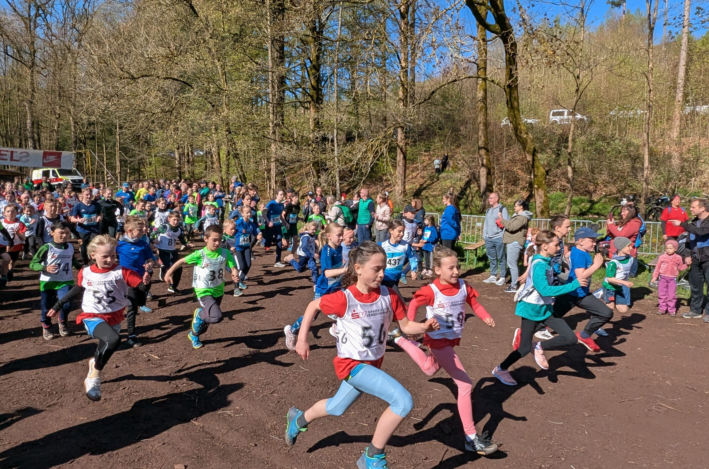 Die Läufer beim Start zum Crosslauf über 2 und 6 km